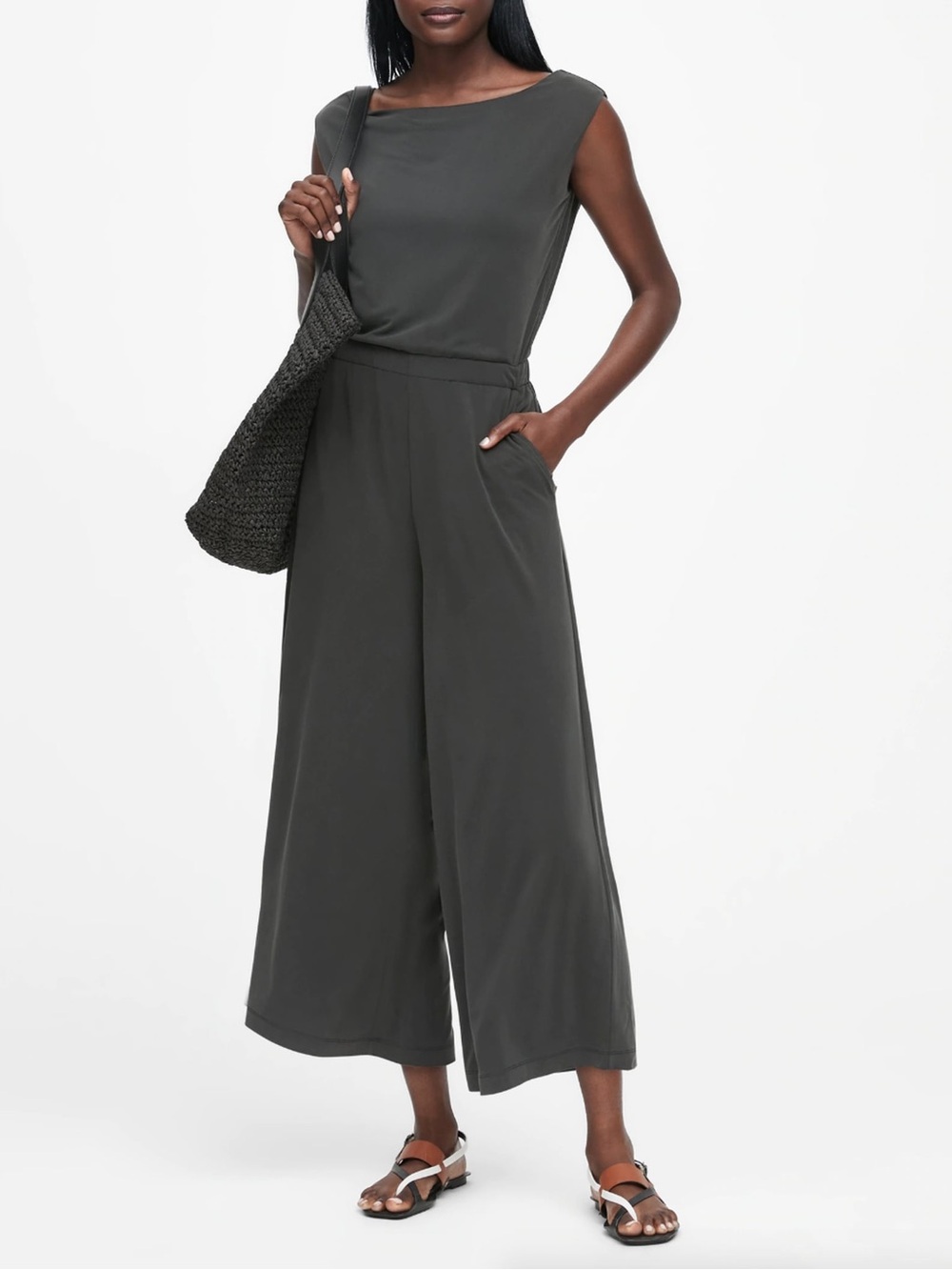 Banana Republic Sandwash Modal Cropped Jumpsuit in Dark Grey